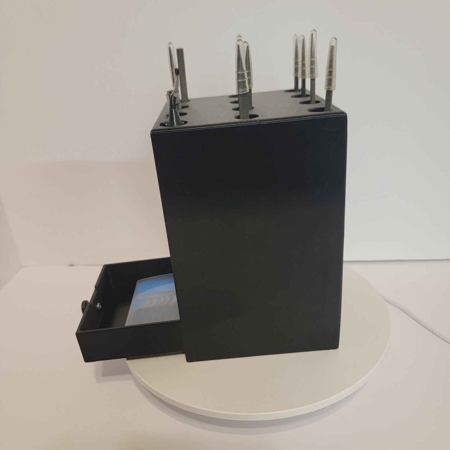 Custom Tool Holder – Deburring Station with Drawer – 3D Printed Organizer for Deburring Tool & Blades (Made to Order)