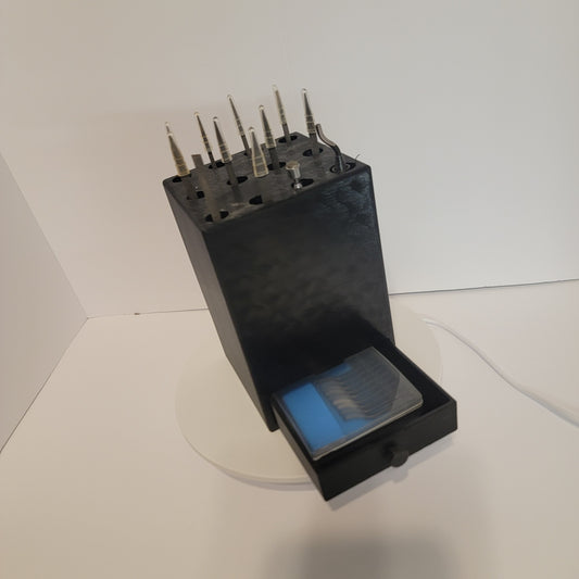 Custom Tool Holder – Deburring Station with Drawer – 3D Printed Organizer for Deburring Tool & Blades (Made to Order)