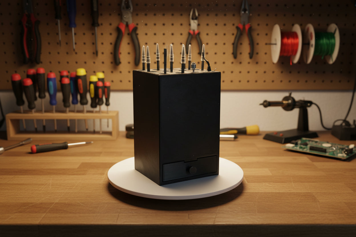 Custom Tool Holder – Deburring Station with Drawer – 3D Printed Organizer for Deburring Tool & Blades (Made to Order)