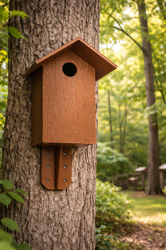 Wood-Grain Post-Mount Bird House