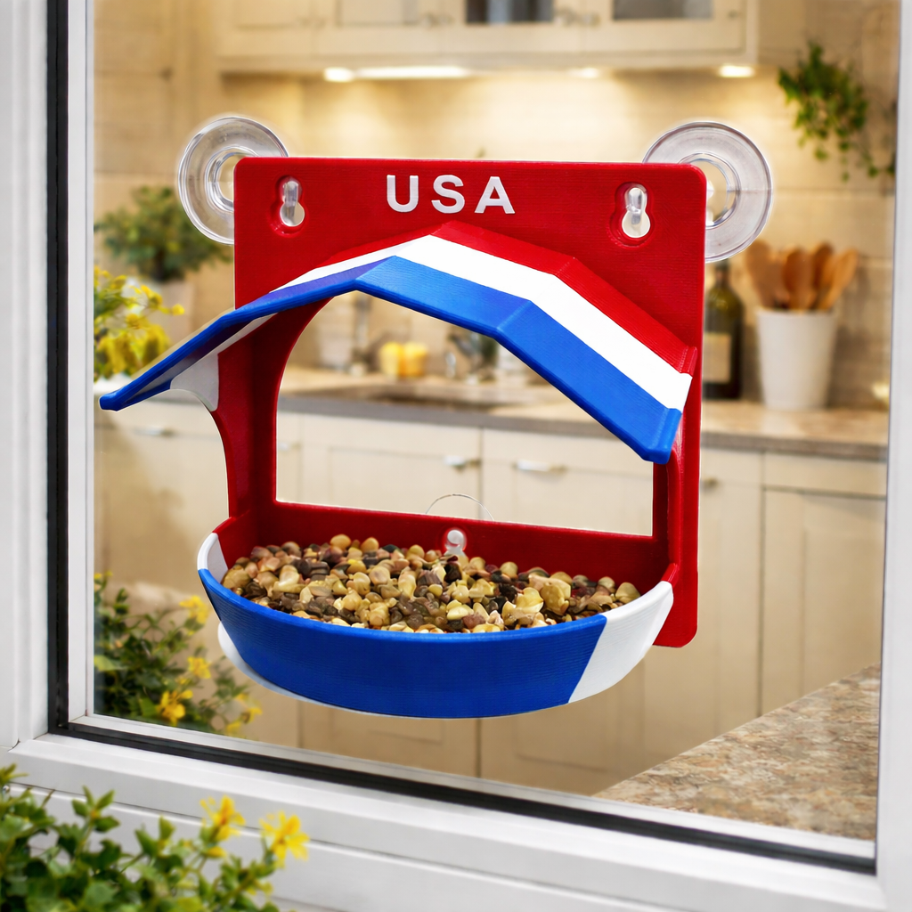 Window Bird Feeder – Barn Style (Suction Cup Mount)